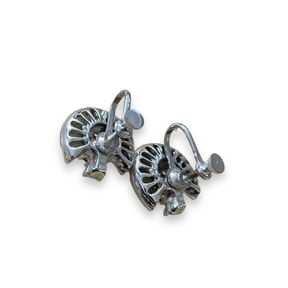 Retro Vintage Look Glam Silver Tone Blue White Rhinestone Screw Back Earrings - Picture 5 of 5